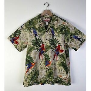 RJC Hawaiian Shirt Parrot Tropical Print Button Up Short Sleeve‎ Size Large